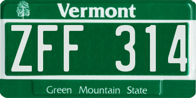 VT license plate ZFF314