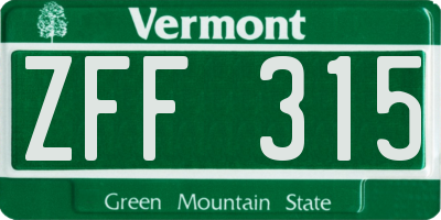VT license plate ZFF315