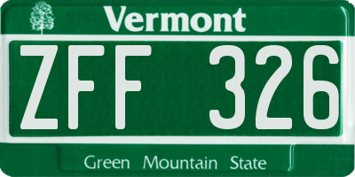 VT license plate ZFF326