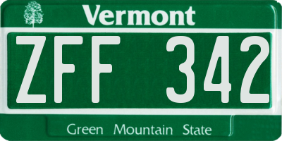 VT license plate ZFF342