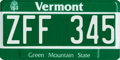 VT license plate ZFF345
