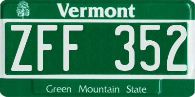 VT license plate ZFF352