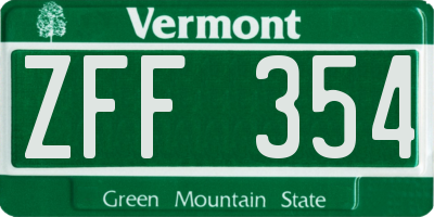 VT license plate ZFF354