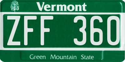 VT license plate ZFF360