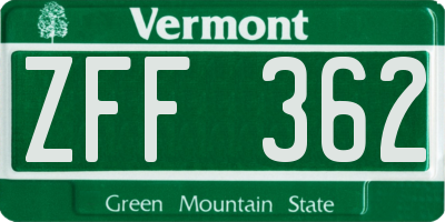 VT license plate ZFF362