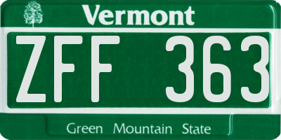 VT license plate ZFF363