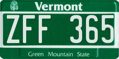 VT license plate ZFF365