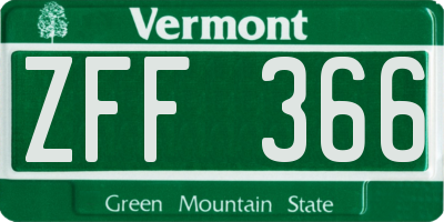 VT license plate ZFF366