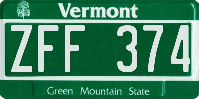 VT license plate ZFF374