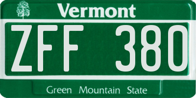 VT license plate ZFF380