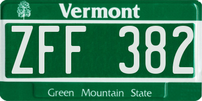 VT license plate ZFF382