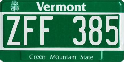 VT license plate ZFF385