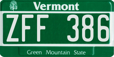 VT license plate ZFF386