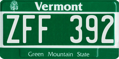 VT license plate ZFF392