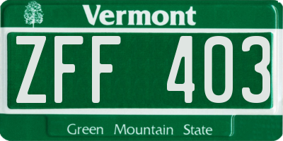 VT license plate ZFF403