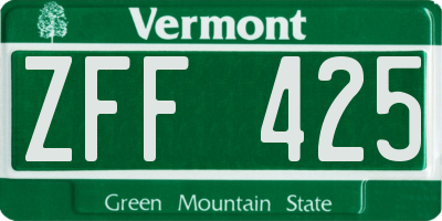 VT license plate ZFF425