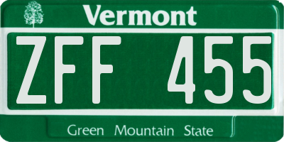 VT license plate ZFF455