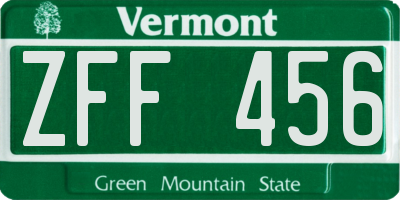 VT license plate ZFF456