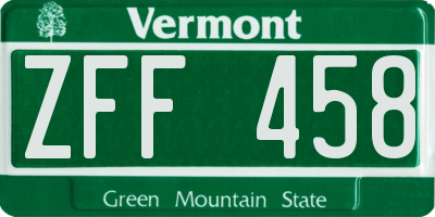 VT license plate ZFF458