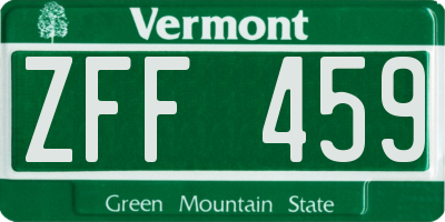 VT license plate ZFF459
