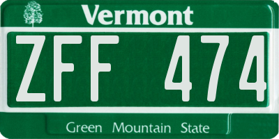 VT license plate ZFF474
