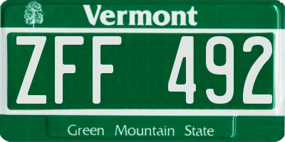 VT license plate ZFF492