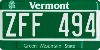 VT license plate ZFF494
