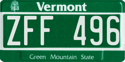 VT license plate ZFF496