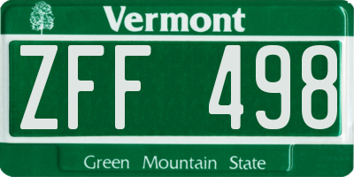 VT license plate ZFF498
