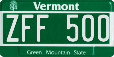 VT license plate ZFF500