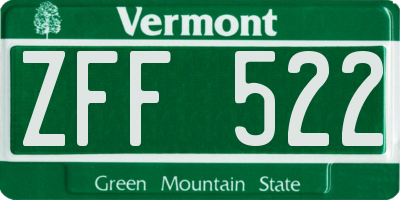 VT license plate ZFF522