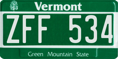 VT license plate ZFF534