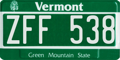 VT license plate ZFF538