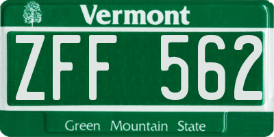 VT license plate ZFF562