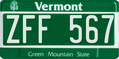 VT license plate ZFF567