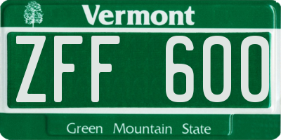 VT license plate ZFF600