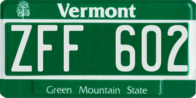 VT license plate ZFF602
