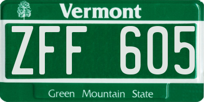 VT license plate ZFF605