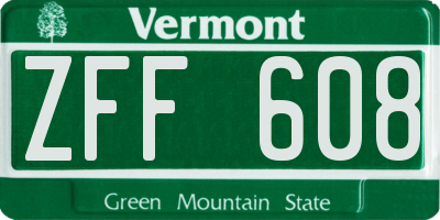 VT license plate ZFF608