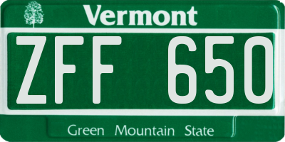 VT license plate ZFF650