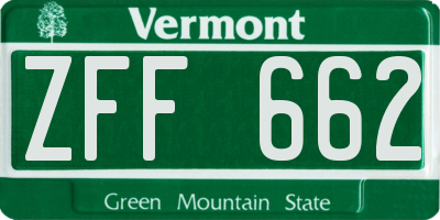 VT license plate ZFF662