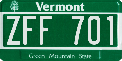 VT license plate ZFF701