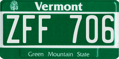 VT license plate ZFF706