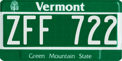 VT license plate ZFF722