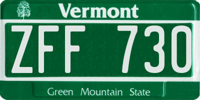 VT license plate ZFF730