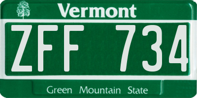 VT license plate ZFF734