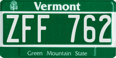 VT license plate ZFF762