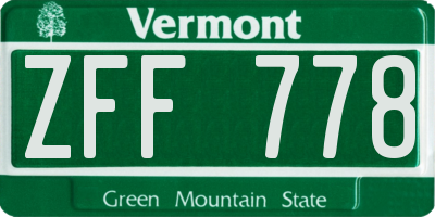 VT license plate ZFF778