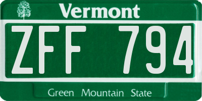 VT license plate ZFF794