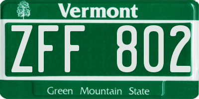 VT license plate ZFF802